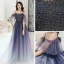Élégant Bleu Marine Dégradé De Couleur Dansant Robe De Bal 2020 Princesse Bretelles Spaghetti Manches Courtes Perlage Glitter Tulle Longue Volants Dos Nu Robe De Ceremonie