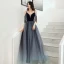 Sexy Noire Dégradé De Couleur Dansant Robe De Bal 2020 Princesse Bretelles Spaghetti Manches Courtes Perlage Gland Glitter Tulle Longue Volants Dos Nu Robe De Ceremonie