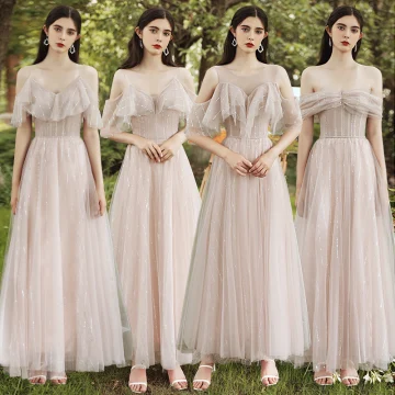 Asequible Rosa Clara Vestidos De Damas De Honor 2020 A Line Princess Manga Corta Sin Espalda Lentejuelas Glitter Tul Largos Ruffle