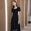 Fashion Black Lace Homecoming Graduation Dresses 2020 A-Line / Princess Square Neckline Puffy Short Sleeve Tea-length Backless Formal Dresses