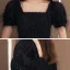 Fashion Black Lace Homecoming Graduation Dresses 2020 A-Line / Princess Square Neckline Puffy Short Sleeve Tea-length Backless Formal Dresses