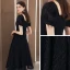 Fashion Black Lace Homecoming Graduation Dresses 2020 A-Line / Princess Square Neckline Puffy Short Sleeve Tea-length Backless Formal Dresses