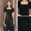 Fashion Black Lace Homecoming Graduation Dresses 2020 A-Line / Princess Square Neckline Puffy Short Sleeve Tea-length Backless Formal Dresses