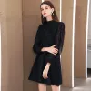 Fashion Black Lace Homecoming Graduation Dresses 2020 A-Line / Princess High Neck 3/4 Sleeve Short Ruffle Formal Dresses