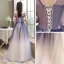 Chic / Beautiful Royal Blue Gradient-Color Prom Dresses 2020 A-Line / Princess Scoop Neck Short Sleeve Beading Glitter Tulle Floor-Length / Long Ruffle Backless Formal Dresses