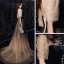Vintage / Originale Noire Dégradé De Couleur Robe De Soirée 2020 Princesse Transparentes Col Haut Gonflée 1/2 Manches Perlage Glitter Tulle Train De Balayage Volants Dos Nu Robe De Ceremonie
