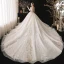 Style Chinois Champagne La Mariée Robe De Mariée 2020 Robe Boule Transparentes Col Haut 3/4 Manches Dos Nu Appliques En Dentelle Perlage Cathedral Train Volants