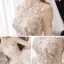 Style Chinois Champagne La Mariée Robe De Mariée 2020 Robe Boule Transparentes Col Haut 3/4 Manches Dos Nu Appliques En Dentelle Perlage Cathedral Train Volants