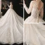 Style Chinois Champagne La Mariée Robe De Mariée 2020 Robe Boule Transparentes Col Haut 3/4 Manches Dos Nu Appliques En Dentelle Perlage Cathedral Train Volants