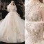 Style Chinois Champagne La Mariée Robe De Mariée 2020 Robe Boule Transparentes Col Haut 3/4 Manches Dos Nu Appliques En Dentelle Perlage Cathedral Train Volants