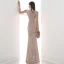 Affordable Champagne Sequins Evening Dresses  2020 Trumpet / Mermaid V-Neck Puffy Long Sleeve Beading Floor-Length / Long Ruffle Formal Dresses