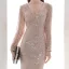 Affordable Champagne Sequins Evening Dresses  2020 Trumpet / Mermaid V-Neck Puffy Long Sleeve Beading Floor-Length / Long Ruffle Formal Dresses