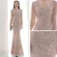 Affordable Champagne Sequins Evening Dresses  2020 Trumpet / Mermaid V-Neck Puffy Long Sleeve Beading Floor-Length / Long Ruffle Formal Dresses