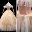 Chic / Belle Champagne Dansant Robe De Bal 2020 Robe Boule De l'épaule Manches Courtes Dos Nu Appliques En Dentelle Paillettes Longue Volants Robe De Ceremonie