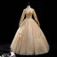 High End Gold Tanzen Ballkleider 2020 Ballkleid Durchsichtige Stehkragen Lange Ärmel Perlenstickerei Pailletten Glanz Tülle Lange Rüschen Rückenfreies Festliche Kleider