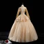 High End Gold Tanzen Ballkleider 2020 Ballkleid Durchsichtige Stehkragen Lange Ärmel Perlenstickerei Pailletten Glanz Tülle Lange Rüschen Rückenfreies Festliche Kleider