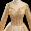 High End Gold Tanzen Ballkleider 2020 Ballkleid Durchsichtige Stehkragen Lange Ärmel Perlenstickerei Pailletten Glanz Tülle Lange Rüschen Rückenfreies Festliche Kleider
