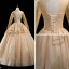 High End Gold Tanzen Ballkleider 2020 Ballkleid Durchsichtige Stehkragen Lange Ärmel Perlenstickerei Pailletten Glanz Tülle Lange Rüschen Rückenfreies Festliche Kleider