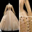 High End Gold Tanzen Ballkleider 2020 Ballkleid Durchsichtige Stehkragen Lange Ärmel Perlenstickerei Pailletten Glanz Tülle Lange Rüschen Rückenfreies Festliche Kleider
