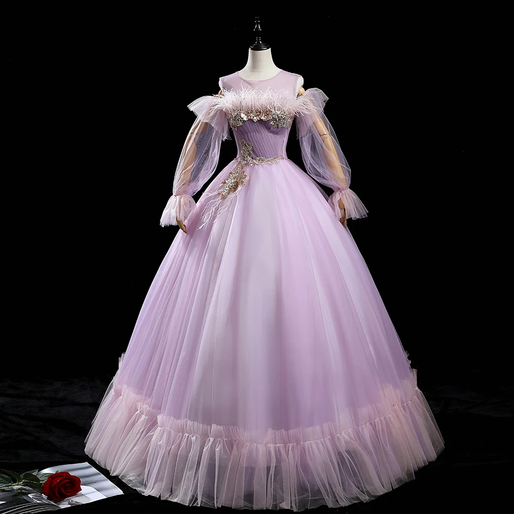 Victorian Style Lilac See-Through Dancing Prom Dresses 2020 Ball Gown Scoop Neck Puffy