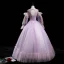 Victorian Style Lilac See-through Dancing Prom Dresses 2020 Ball Gown Scoop Neck Puffy Long Sleeve Feather Beading Sequins Floor-Length / Long Ruffle Backless