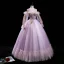 Victorian Style Lilac See-through Dancing Prom Dresses 2020 Ball Gown Scoop Neck Puffy Long Sleeve Feather Beading Sequins Floor-Length / Long Ruffle Backless