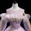 Victorian Style Lilac See-through Dancing Prom Dresses 2020 Ball Gown Scoop Neck Puffy Long Sleeve Feather Beading Sequins Floor-Length / Long Ruffle Backless