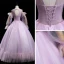 Victorian Style Lilac See-through Dancing Prom Dresses 2020 Ball Gown Scoop Neck Puffy Long Sleeve Feather Beading Sequins Floor-Length / Long Ruffle Backless