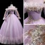 Victorian Style Lilac See-through Dancing Prom Dresses 2020 Ball Gown Scoop Neck Puffy Long Sleeve Feather Beading Sequins Floor-Length / Long Ruffle Backless
