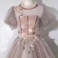 Vintage / Retro Champagne See-through Dancing Prom Dresses 2020 Ball Gown High Neck Puffy Short Sleeve Appliques Lace Beading Floor-Length / Long Ruffle Backless Formal Dresses