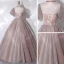 Vintage / Retro Champagne See-through Dancing Prom Dresses 2020 Ball Gown High Neck Puffy Short Sleeve Appliques Lace Beading Floor-Length / Long Ruffle Backless Formal Dresses