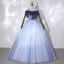 Fashion Sky Blue Dancing Prom Dresses 2020 Ball Gown Off-The-Shoulder Short Sleeve Beading Glitter Tulle Floor-Length / Long Ruffle Backless Formal Dresses
