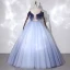 Fashion Sky Blue Dancing Prom Dresses 2020 Ball Gown Off-The-Shoulder Short Sleeve Beading Glitter Tulle Floor-Length / Long Ruffle Backless Formal Dresses