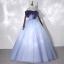 Fashion Sky Blue Dancing Prom Dresses 2020 Ball Gown Off-The-Shoulder Short Sleeve Beading Glitter Tulle Floor-Length / Long Ruffle Backless Formal Dresses
