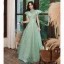 Elegant Mint Green See-through Dancing Prom Dresses 2020 A-Line / Princess High Neck Short Sleeve Appliques Lace Beading Glitter Tulle Floor-Length / Long Ruffle Backless Formal Dresses