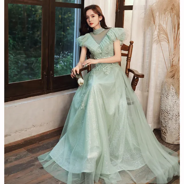 Elegant Mint Green See-through Dancing Prom Dresses 2020 A-Line ...