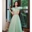 Elegant Mint Green See-through Dancing Prom Dresses 2020 A-Line / Princess High Neck Short Sleeve Appliques Lace Beading Glitter Tulle Floor-Length / Long Ruffle Backless Formal Dresses