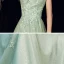 Elegant Mint Green See-through Dancing Prom Dresses 2020 A-Line / Princess High Neck Short Sleeve Appliques Lace Beading Glitter Tulle Floor-Length / Long Ruffle Backless Formal Dresses