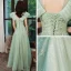 Elegant Mint Green See-through Dancing Prom Dresses 2020 A-Line / Princess High Neck Short Sleeve Appliques Lace Beading Glitter Tulle Floor-Length / Long Ruffle Backless Formal Dresses