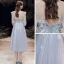 Best Grey See-through Homecoming Graduation Dresses 2020 A-Line / Princess Scoop Neck Puffy 3/4 Sleeve Appliques Lace Beading Tea-length Ruffle Backless