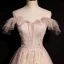 High-end Pearl Pink Dancing Prom Dresses 2020 A-Line / Princess Off-The-Shoulder Short Sleeve Sequins Beading Glitter Tulle Floor-Length / Long Ruffle Backless Formal Dresses