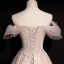 High-end Pearl Pink Dancing Prom Dresses 2020 A-Line / Princess Off-The-Shoulder Short Sleeve Sequins Beading Glitter Tulle Floor-Length / Long Ruffle Backless Formal Dresses