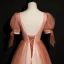 High-end Watermelon Dancing Prom Dresses 2020 A-Line / Princess Deep V-Neck Puffy Short Sleeve Beading Glitter Tulle Floor-Length / Long Ruffle Backless Formal Dresses