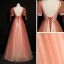 High-end Watermelon Dancing Prom Dresses 2020 A-Line / Princess Deep V-Neck Puffy Short Sleeve Beading Glitter Tulle Floor-Length / Long Ruffle Backless Formal Dresses