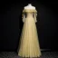 Meilleur Jonquille Dansant Robe De Bal 2020 Princesse Transparentes Encolure Dégagée Manches Longues Perlage Paillettes Longue Volants Dos Nu Robe De Ceremonie