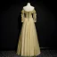 Meilleur Jonquille Dansant Robe De Bal 2020 Princesse Transparentes Encolure Dégagée Manches Longues Perlage Paillettes Longue Volants Dos Nu Robe De Ceremonie