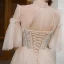 High End Champagner Tanzen Ballkleider 2020 A Linie Durchsichtige Stehkragen Kurze Ärmel Perlenstickerei Sweep / Pinsel Zug Rüschen Rückenfreies Festliche Kleider