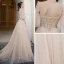 High End Champagner Tanzen Ballkleider 2020 A Linie Durchsichtige Stehkragen Kurze Ärmel Perlenstickerei Sweep / Pinsel Zug Rüschen Rückenfreies Festliche Kleider