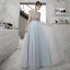Haut de Gamme Bleu Ciel Robe De Bal 2020 Princesse Transparentes Encolure Dégagée Sans Manches Perlage Faux Diamant Glitter Tulle Train De Balayage Volants Dos Nu