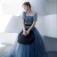 Elegant Ocean Blue Prom Dresses 2020 A-Line / Princess Square Neckline Puffy Short Sleeve Sash Beading Floor-Length / Long Ruffle Backless Formal Dresses